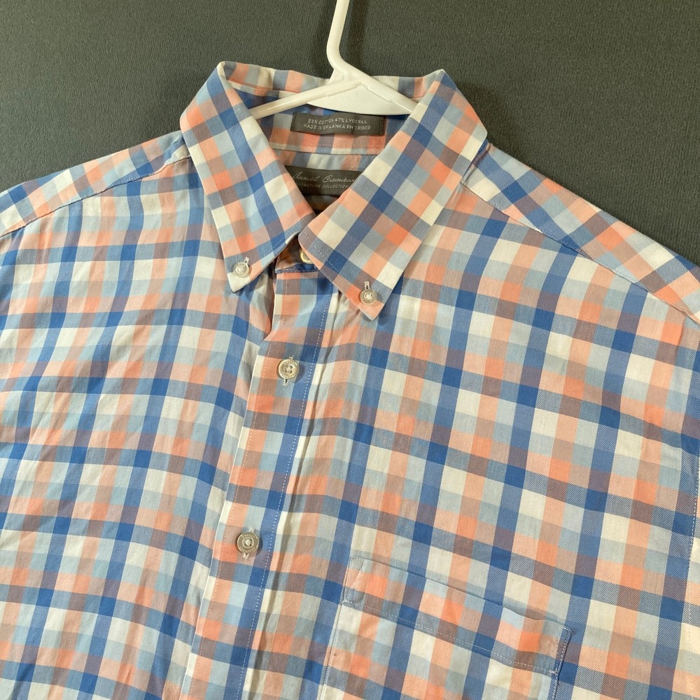 Daniel Cremieux Signature Collection Mens Large Plaid Shirt Blue Orange Non-Iron